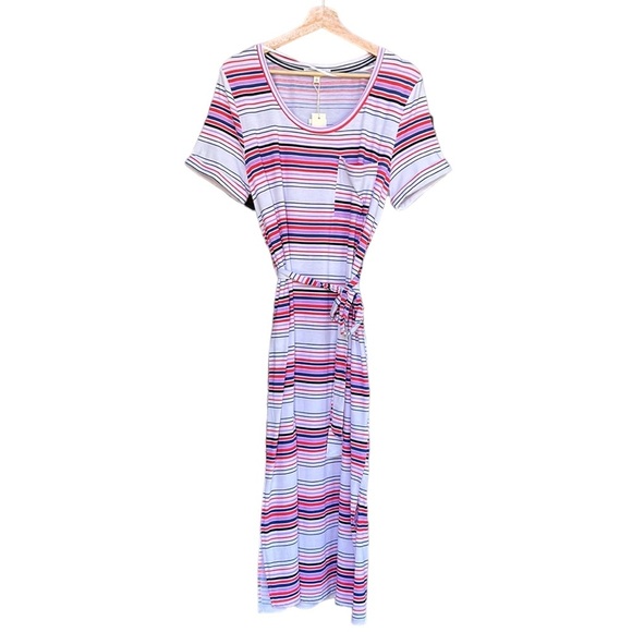 C&C California New Short Sleeve Lightweight Jersey Stripped Midi Dress Size L - Picture 1 of 6